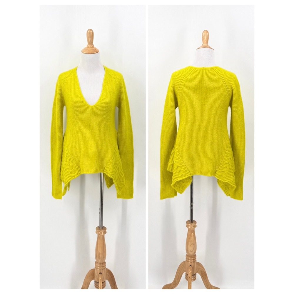 OPENING CEREMONY V neck Chunky Sweater Women Small Yellow Knit Ribbed Cable Trim